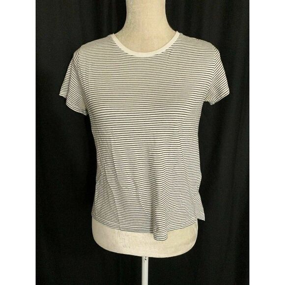 Zara Wb Collection Womens Black Striped Short Sleeve Crew Neck Top T Shirt Small - Picture 2 of 7